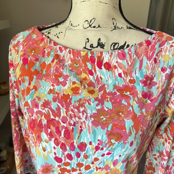 J. Mclaughlin Catalina Cloth 3/4 Sleeve Crewneck Floral Top Size Large Pastel - Picture 4 of 4
